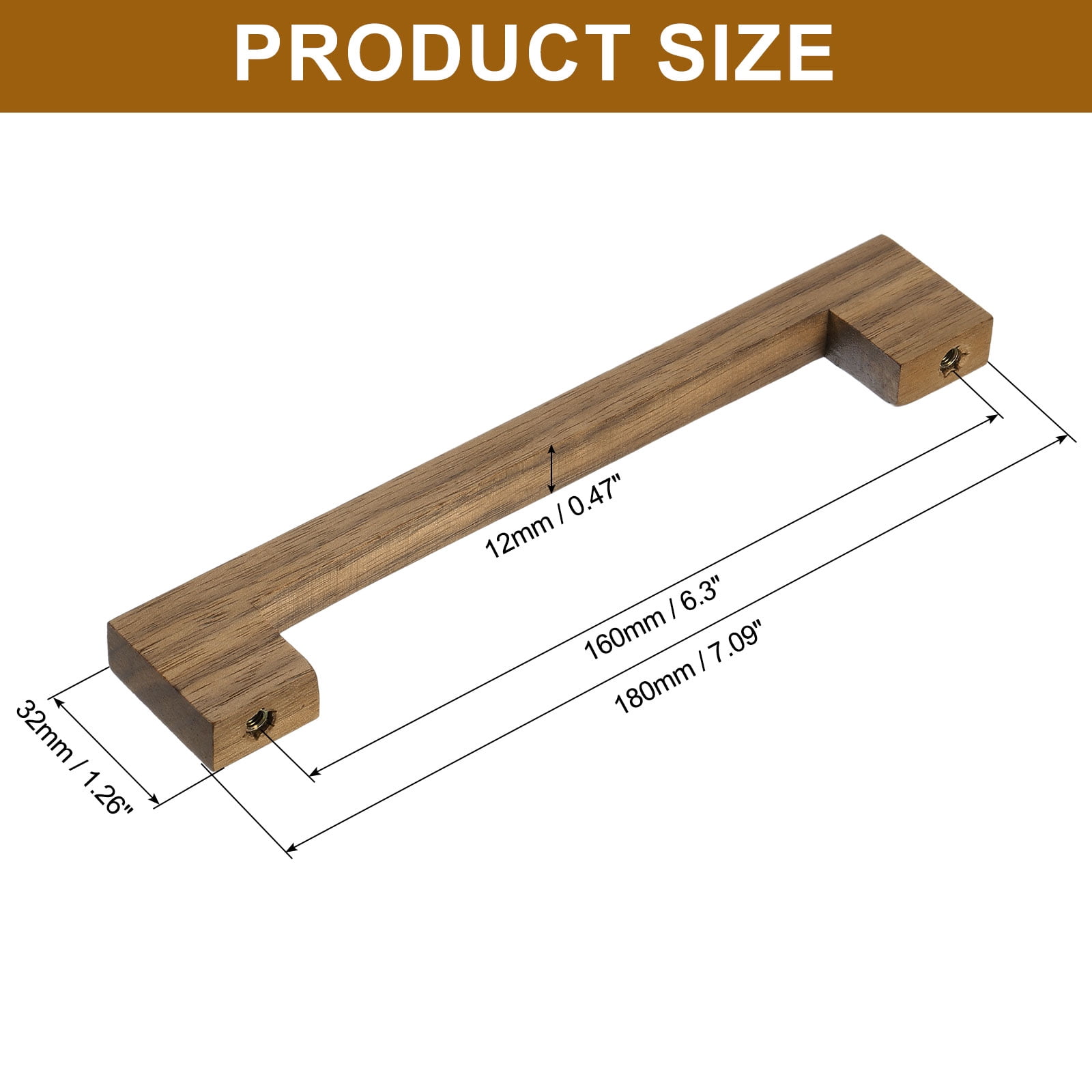 Uxcell 4 Pack Wood Drawer Pulls, 6 Inch Hole Center Square Wooden Drawer Pulls Cabinet Handles with Screws for Kitchen Dresser Wardrobes Door Cupboard, Dark Walnut