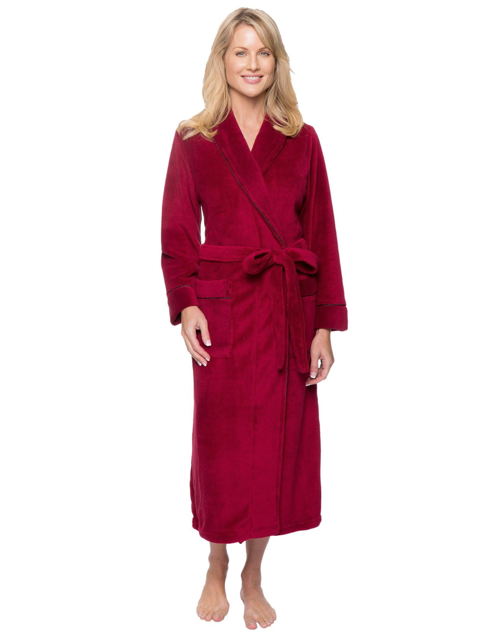 Noble Mount - Women's Premium Coral Fleece Plush Spa/Bath Robe - Red ...
