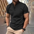 thumbnail image 2 of XLZWNU Polo Shirts for Men Men's Short Sleeve Stand Collar Solid Color Button Short Sleeve Top Mens Shirts Polyester Black S, 2 of 5