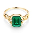 thumbnail image 2 of Gem Stone King 3-Stone Ring for Women | 18K Yellow Gold Plated Silver | 9X7MM Emerald Cut Gemstone Birthstone & Lab Grown Diamond | Wedding Anniversary Engagement Ring | Size 5-9 | Nano Emerald | 8, 2 of 5