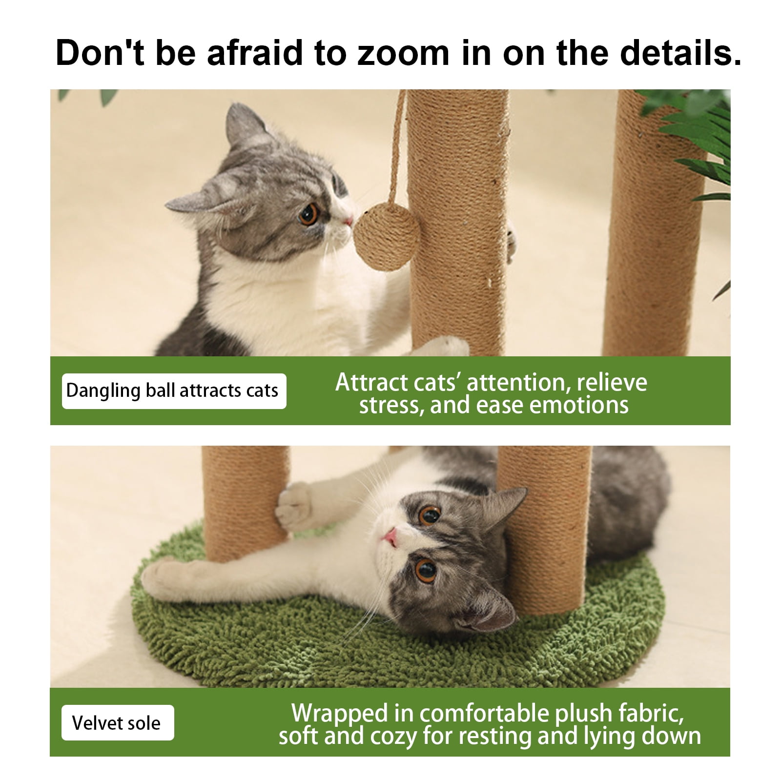 ManyFun  34" Cat Scratching Posts Sisal Cat Scratcher Green,with Interactive Balls for Indoor Cats, Extra Large