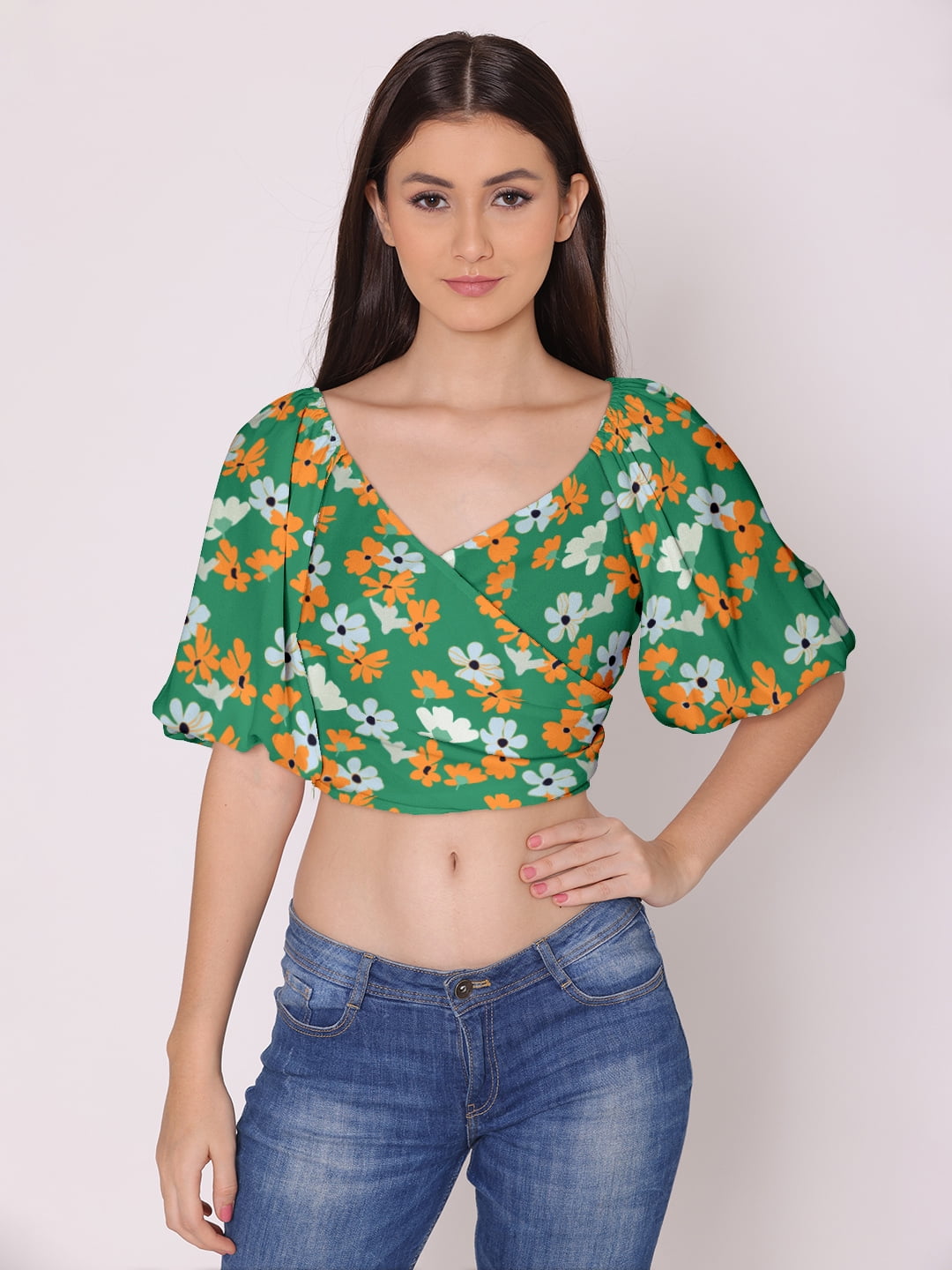 crop top balloon sleeve