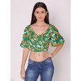 thumbnail image 1 of DressBerry Women's Printed Crop Top Blouse Balloon Sleeves Broad V Neck Casual Summer High Rise Short Slip Ontop, 1 of 7
