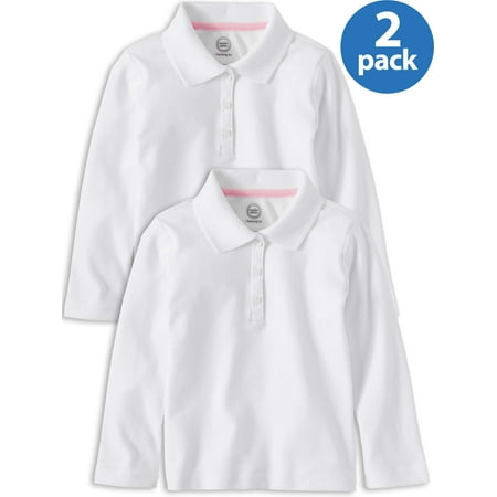 Girls Long Sleeved Uniform Shirts Wonder Nation Toddler Girls School Uniform Long Sleeve Interlock Polo, 2-Pack Value Bundle (Toddler Girls) ()
