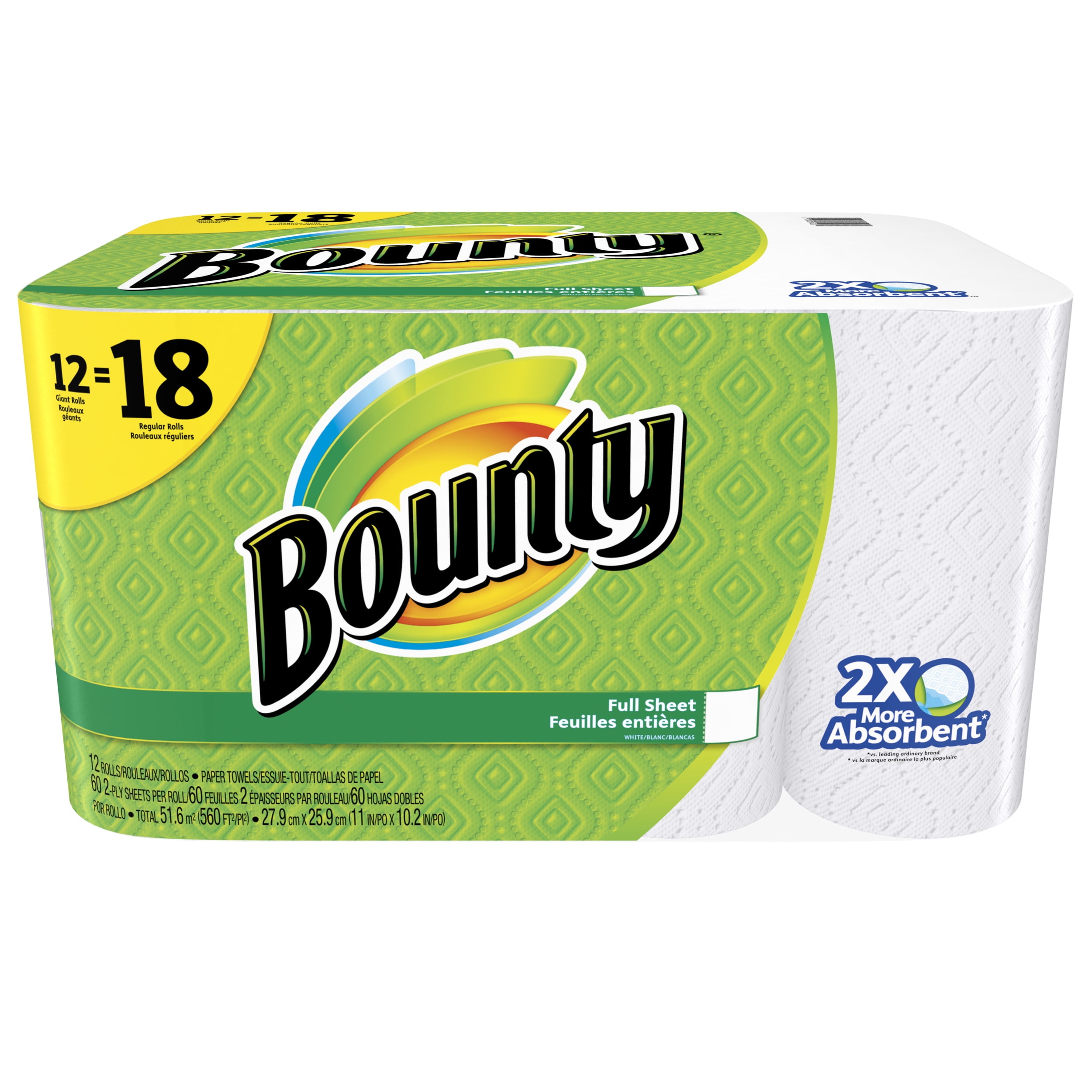 White 12 Huge Rolls Bounty Select-a-Size Paper Towels