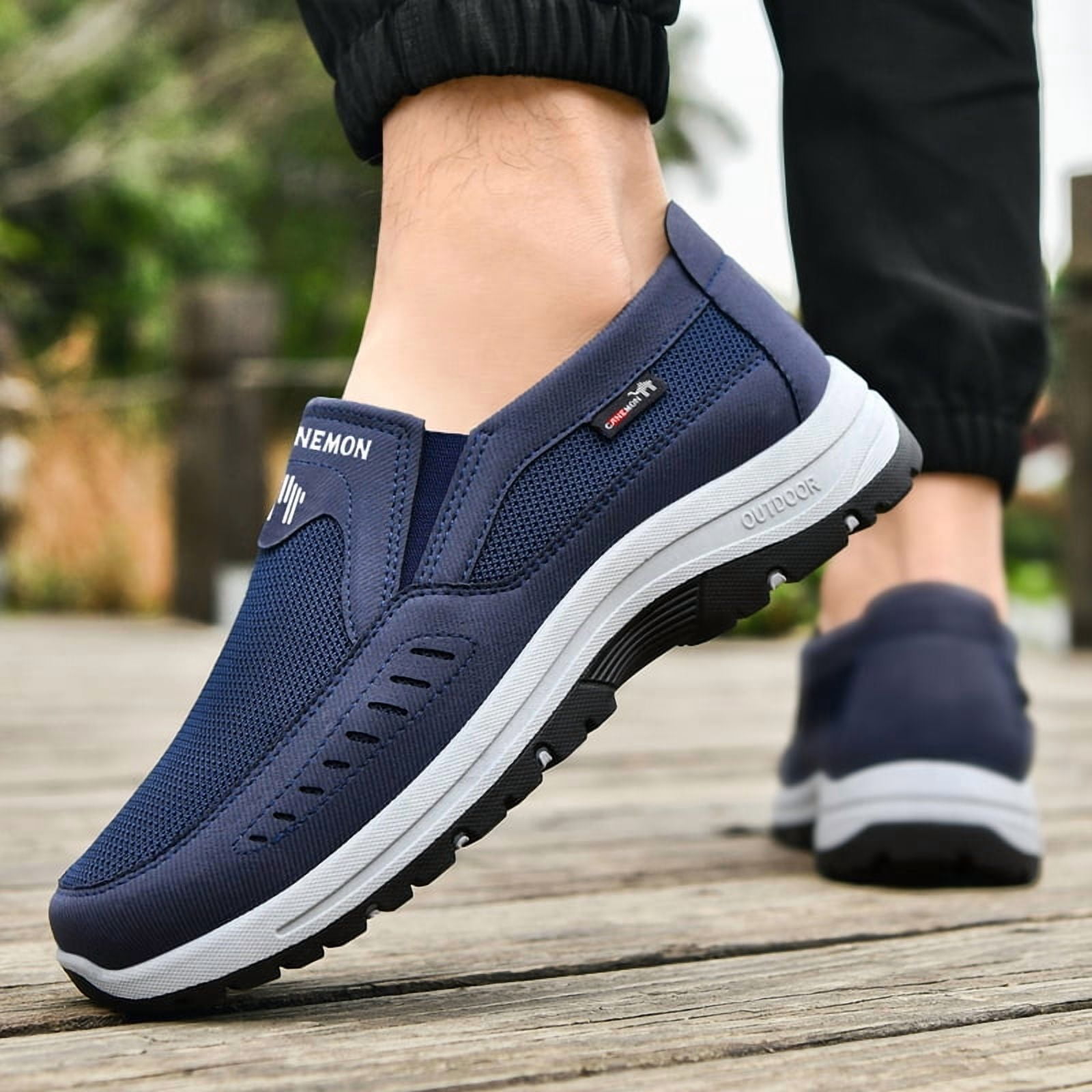 CANEMON Men's Slip-on Mesh Walking Shoes, Breathable Comfortable Casual Outdoor Hiking Sneakers