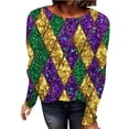 thumbnail image 5 of LEKWK Mardi Gras Shirts for Women Intricate Mask Graphic Slim Fit Long Sleeve Tops Crew Neck Casual Daily Trendy Tops Outfits, 5 of 5