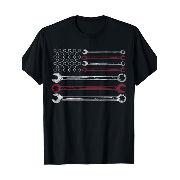 Mens Patriotic Mechanic Flag American Car Repairman Gift USA Flag T-Shirt 100% Cotton - 220g