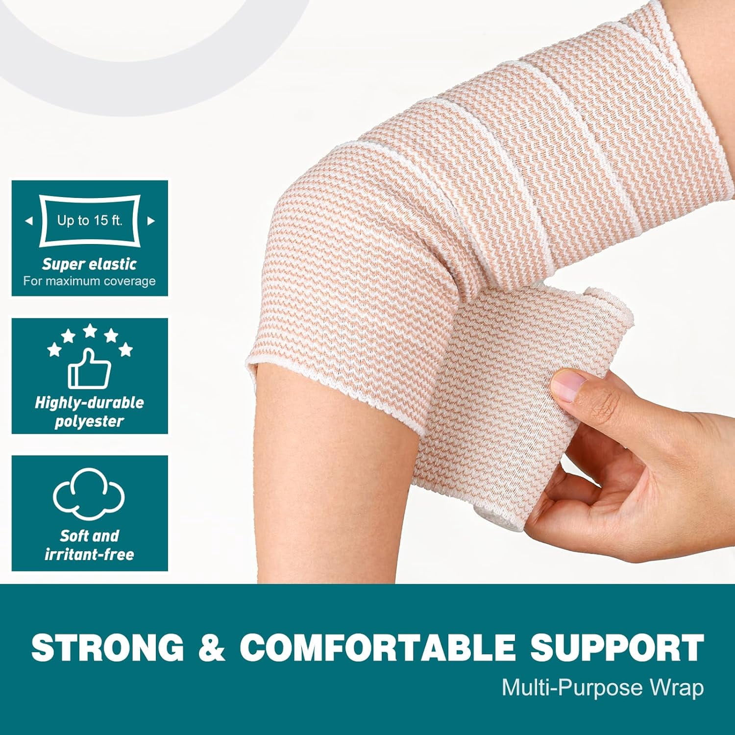 Ludolm 4 in Premium 6 Pack Elastic Bandage Wrap for Legs, Ankle, Knee, Tummy, Body Wrap, Compression Leg Wraps, Latex-Free