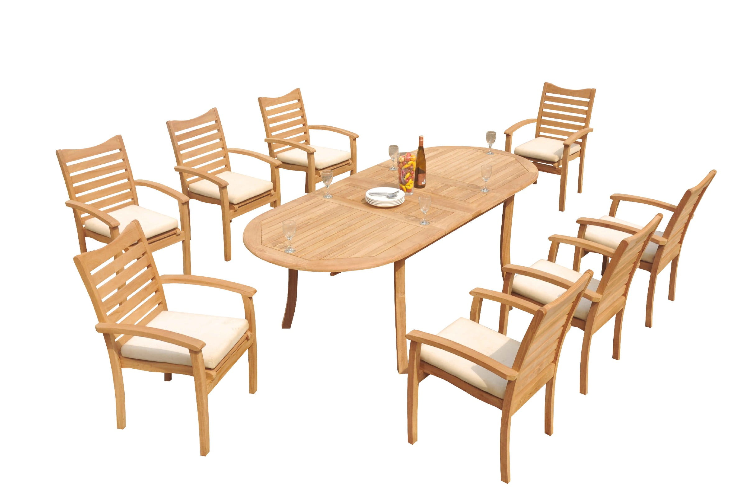 GradeA Teak Dining Set 8 Seater 9 Pc 94" Oval Table And 8 Aspen