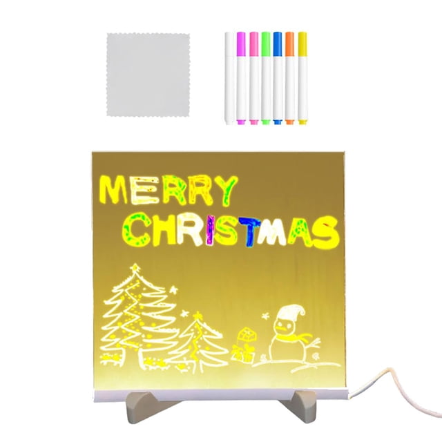 LED Note Board with Colors, Lighted Acrylic Dry Erase Board, Acrylic Message Board, Illuminated Acrylic Note Board with Colors Notepad with Adjustable Stand and 7 Pens