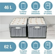 CleverMade Collapsible Storage Bin 62L Stackable With Lid, Stone 3 Pack