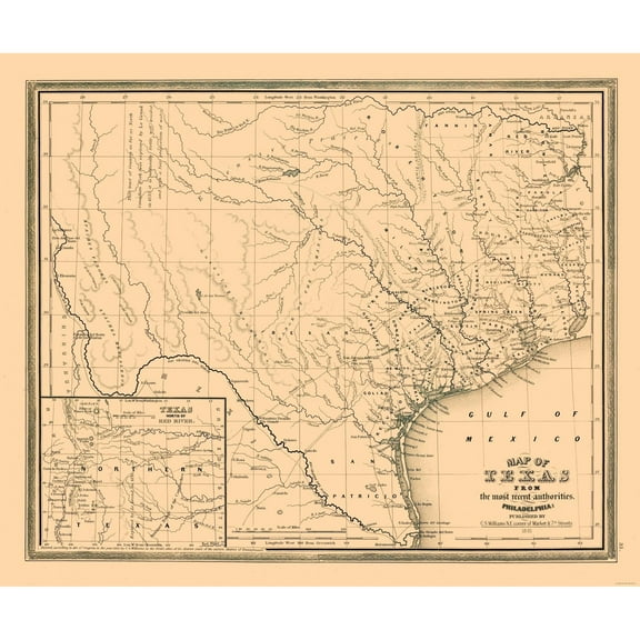 Historic State Map - Texas - Williams 1845 - 27.60 x 23 - Vintage Wall Art