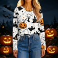 thumbnail image 5 of IYYVV Womens Halloween Shirts Long Sleeve Crewneck Casual Dressy Tops Funny Ghost Pumpkin Graphic Halloween Fall Fashion Tops Earthy Yellow 5XL, 5 of 7