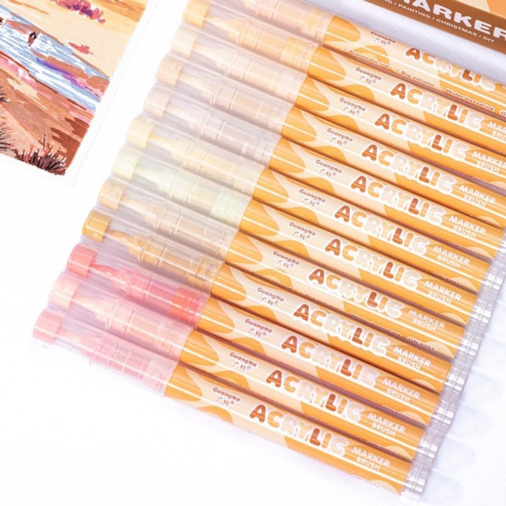 Water-Based Acrylic Markers Set, Paint Marker Pens, 24 Colors Acrylic Paint Markers, Soft Tip Markers, Perfect for Paper, Wood, Rock, Glass, and More, Includes Macaron and Skin Tone