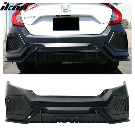 Caravan Rear Bumper Cover - Fits 16-18 Honda Civic 10th X Gen 4DR Sedan CTR Rear Bumper Cover Replacement
