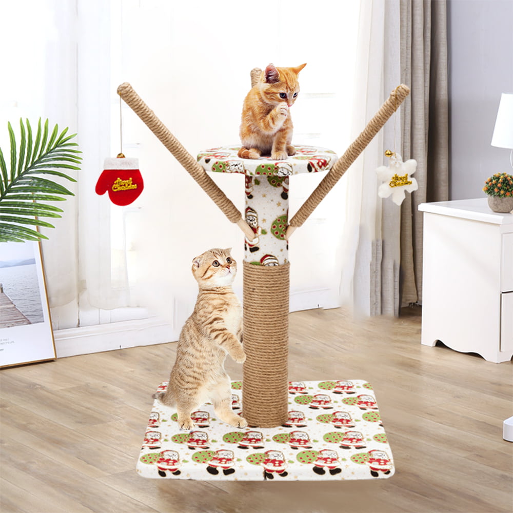 Kitten Centre Play Furniture，Beige CT001M 1 Plush Perch and Basket Cat Tower with Sturdy House IBUYKE Small Cat Tree Condo with Sisal Scratching Posts