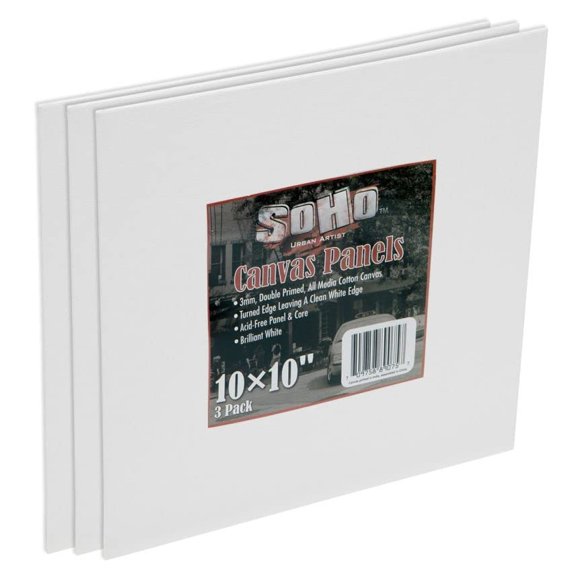 SoHo Urban Artist Panneaux de Toile pour Art - Panneaux en Coton Double Couche de 10 Onces Sans Acide, Panneau Collé Qui Lui Permet de Revenir à Plat - Lot de 3 - [10x10 Pouces]
