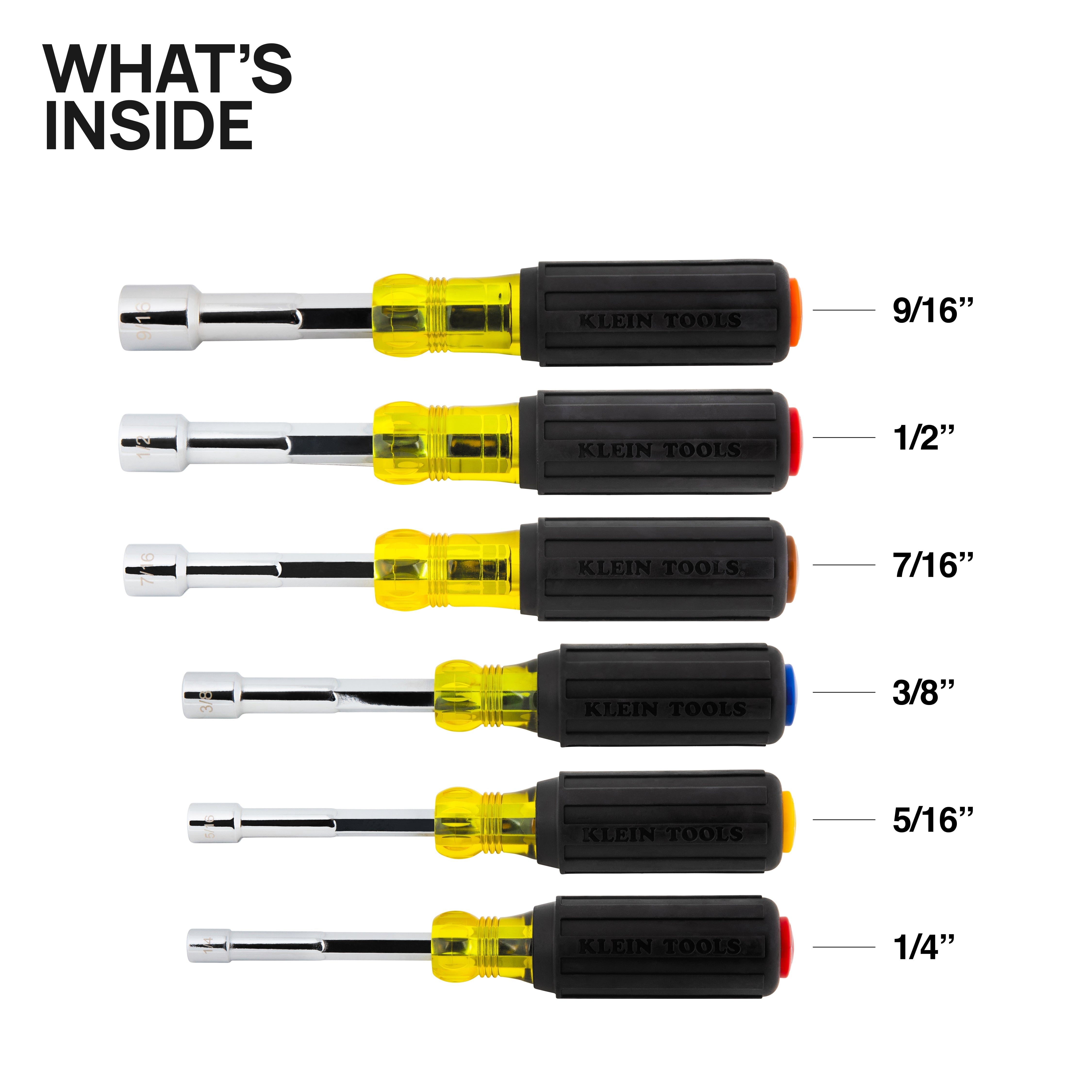 Klein Tools Color-Coded Magnetic Hollow-Shaft Heavy-Duty Nut Driver Set, 6 Pieces