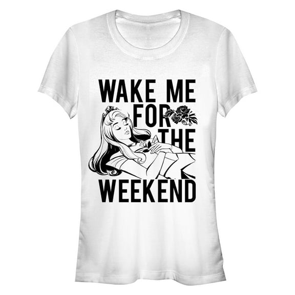 Junior's Sleeping Beauty Wake Me for Weekend Graphic Tee White 2X Large