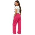 thumbnail image 2 of TIREOW Girls Cargo Sweatpants Solid Color Elastic Waist Wide Leg Cargo Sweat Pants Baggy Casual Cargo Pants with Multi-Pockets, 2 of 9