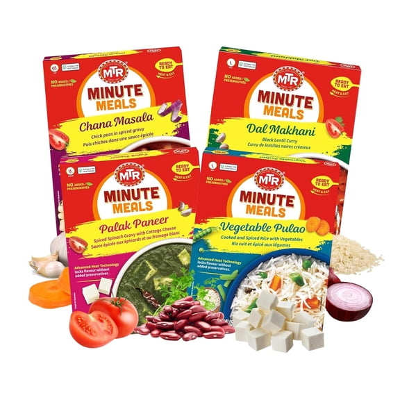 MTR Ready-To-Eat: Maharaja Pack - Assorted Pack of 4 (Chana Masala, Dal makhani, Palak Paneer, Vegetable Pulao) - Authentic Indian Food with No Added Preservatives - Suitable for Vegetarians