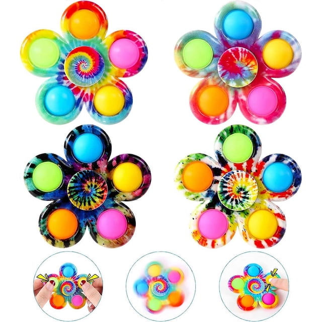 KATEA Pop Fidget Spinner Juguetes Paquete de 4, Favor de Fiesta Pop Fidget Toy Paquete a Granel, Juego de Juguetes Sensoriales Pop Bubble para Niños, Simple Pop Fidget Spinners TDAH Stre