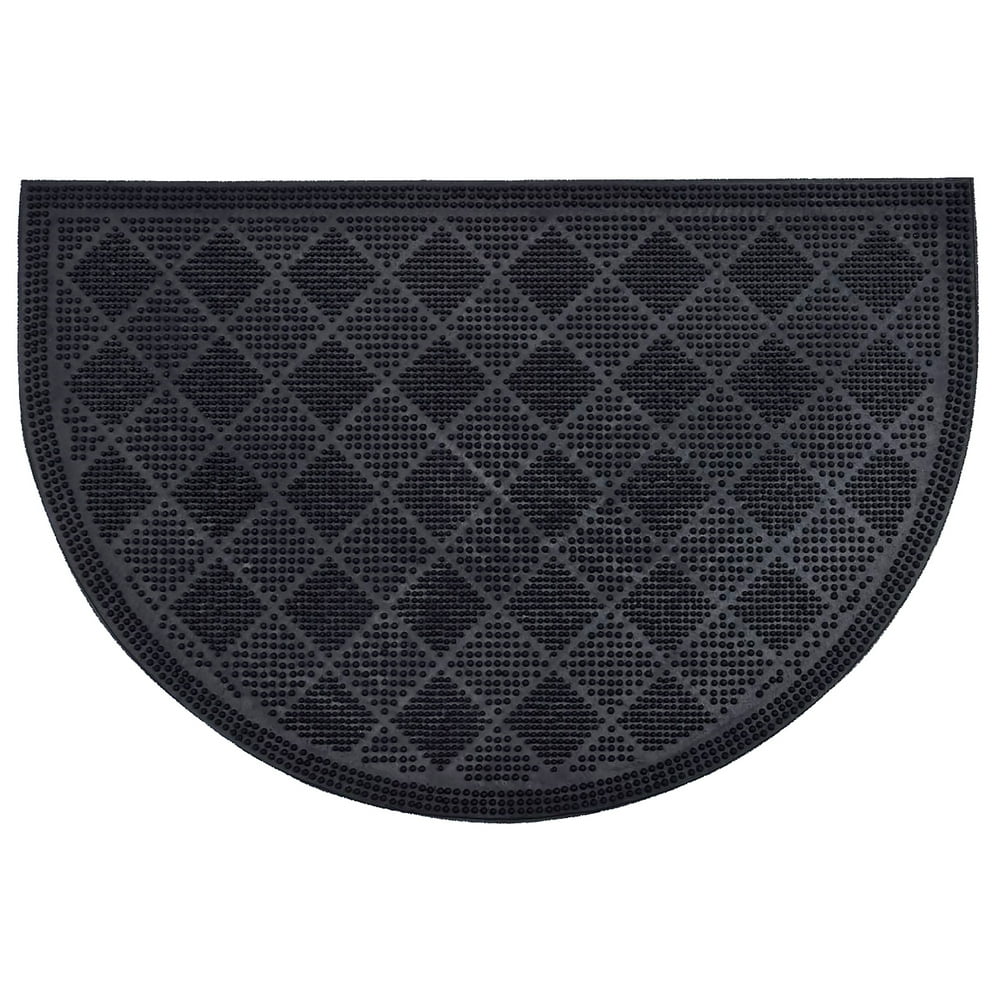 Outdoor Half Round Front Door Mat Drew Checkerboard Rubber Rug 24x16 Black