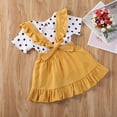 thumbnail image 3 of BemeyourBBs Toddler Baby Girls Summer Clothes Vintage Infant Baby Girls Summer 2 Piece Outfit Polka Dot Collar Short Sleeve T-Shirt and Ruffle Suspender Skirt Set, 3 of 6
