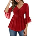 thumbnail image 7 of JGGSPWM Women Babydoll Blouse Dressy 3/4 Ruffle Sleeve Sparkly Shirts Mesh Flowy Fall Peplum Tops for Evening Party Red XXL, 7 of 7