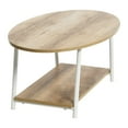 thumbnail image 5 of Household Essentials Jamestown Oval Coffee Table with Storage Shelf Coastal Oak Rustic Wood Grain and White Metal, 5 of 6