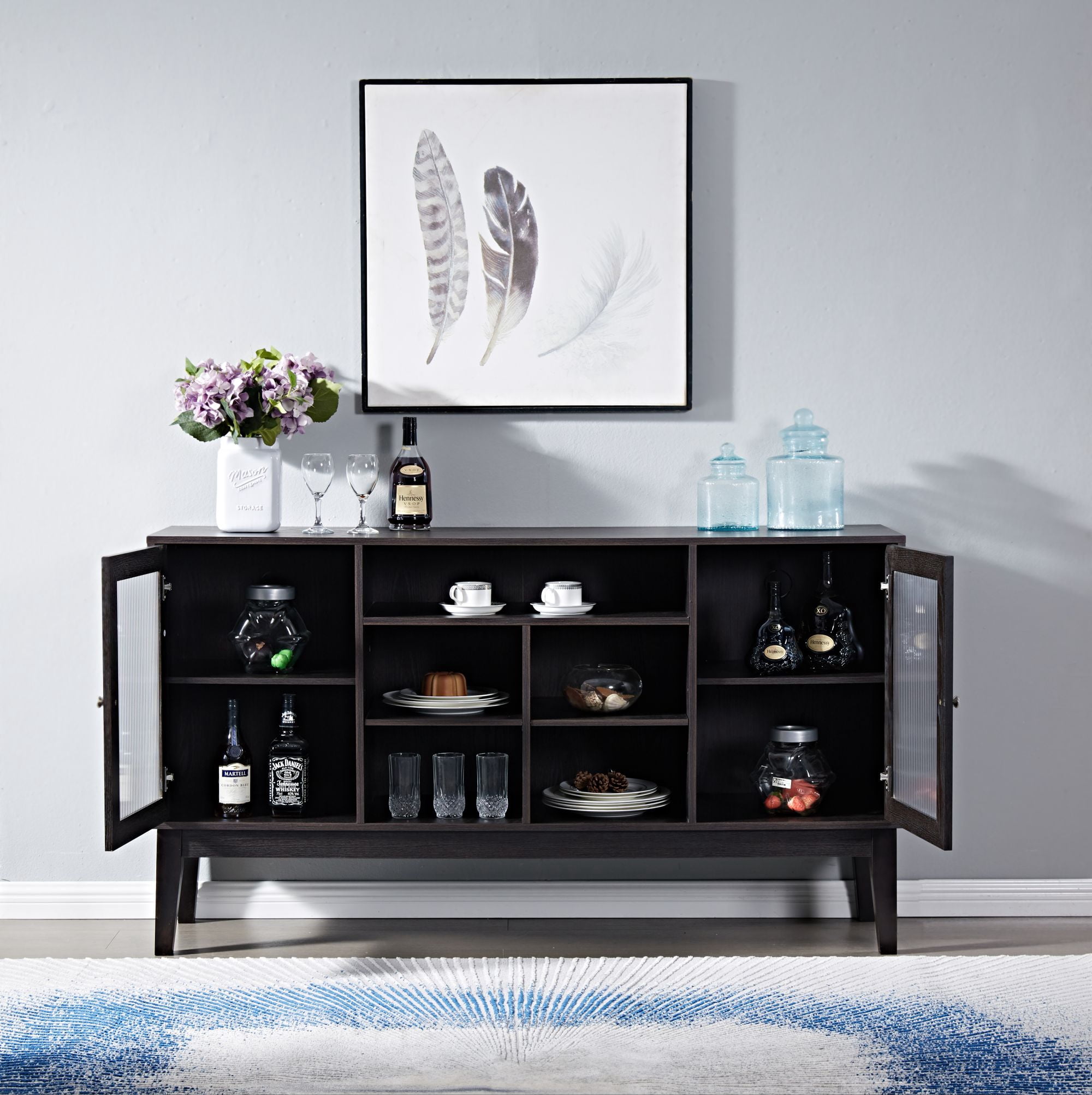 Aukfa Storage Cabinets Modern Kitchen Cabinets for Living Room Dining Room(59.8x15.8X33.5 ), Brown