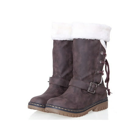 

Daeful Womens Casual Snow Boots Rubber Sole Winter Walking Slip Resistant Warm Comfort Lace Up Shoes Brown 9