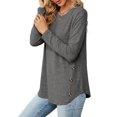 thumbnail image 2 of Blusas de Larga con Cuello Redondo para Mujer, Blusas Holgadas con Botones para Otoño e Invierno 2025. Gris Oscuro S, 2 of 10
