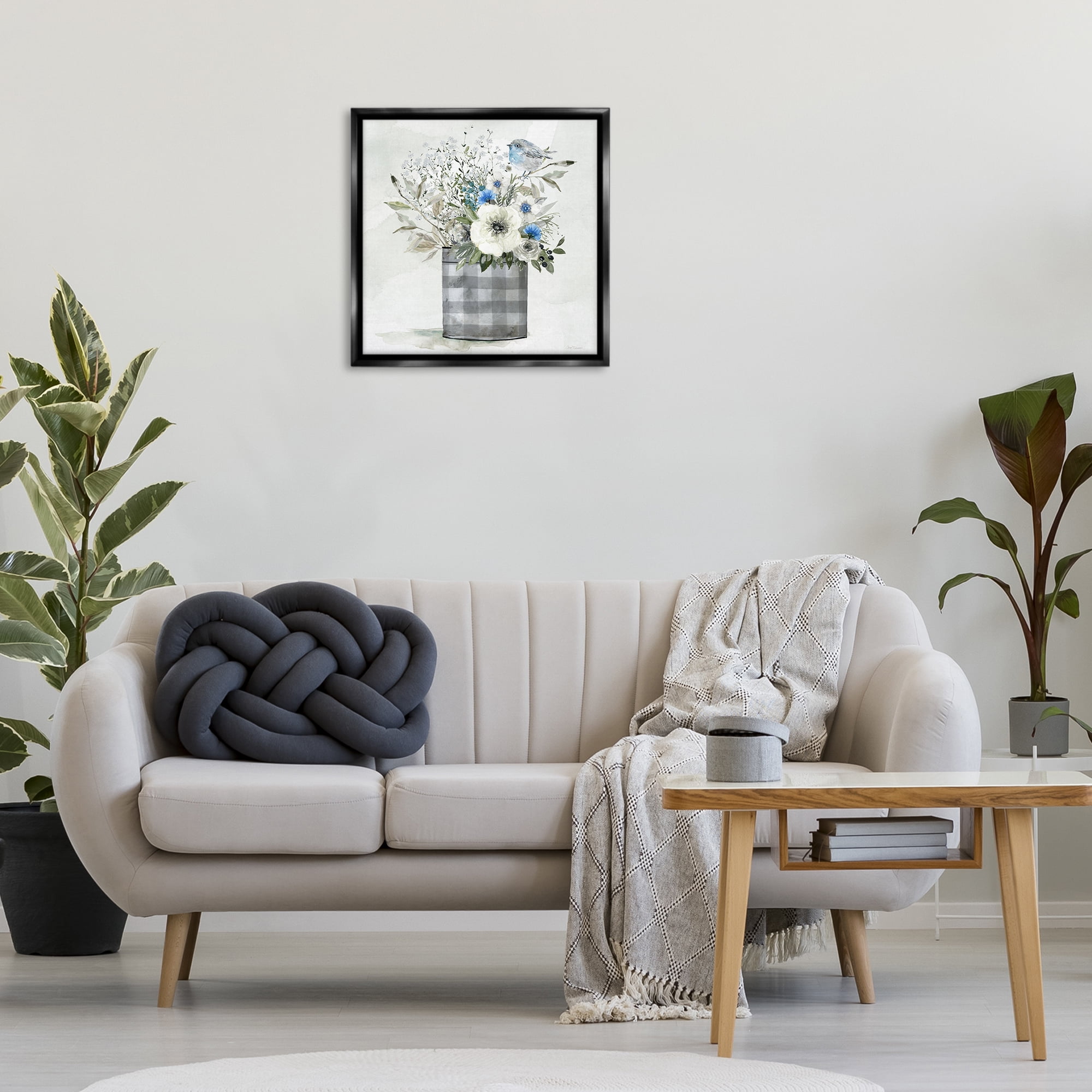 Stupell Industries Country Plaid Flower Vase Plants & Flowers Painting Black Floater Framed Canvas Art Print Wall Art, 25 x 25