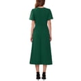 thumbnail image 3 of Vestido de Raso para Mujer con Volantes para Invitadas de Boda, Cuello Redondo, Manga Corta, Formal, Cóctel, Midi, S Verde Oscuro, 3 of 6