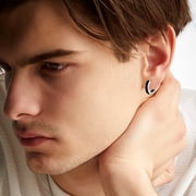 Silvora Classic Black Hoop Earring 10mm 925 Sterling Silver Huggie Earrings for Men Women Jewelry Gift Christmas Father's Day