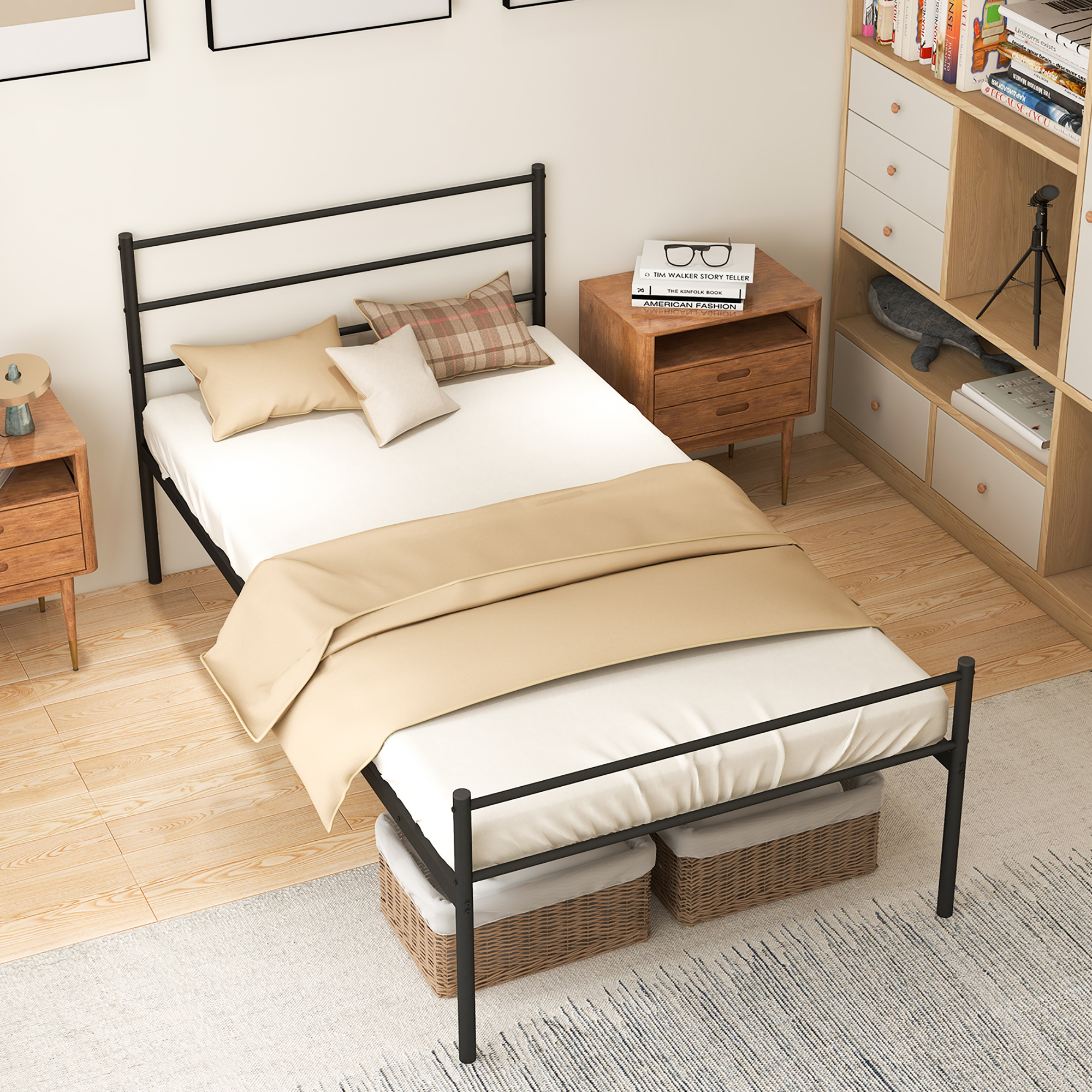 Costway Twin Metal Bed Frame Mattress Foundation No Box Spring Needed Black