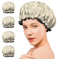 thumbnail image 7 of Shower Caps,Beige Celestial Pattern Waterproof Shower Cap for Women 4 Pieces,Double Reusable Hair Cover for Shower PEVA Elastic Stretch Hem, 7 of 7