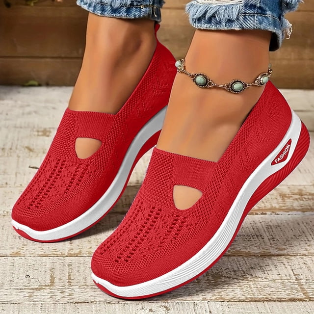 Mocassins Classiques Décontractés pour Femmes, Design à Enfiler, Chaussures Plates Polyvalentes pour le Style Décontracté et du Week-End. Rouge 43