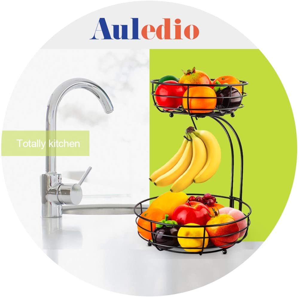 Auledio 2 Tier Metal Fruit Basket Holder with Banana Tree, Detachable ...