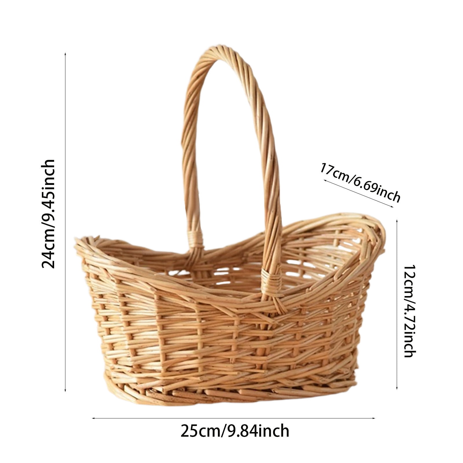 UJMNHYGT Handwoven Wicker Harvest Basket with Handle, Rattan Woven Storage Basket for Garden Fruit Vegetables Picnic Easter Organizing Flower Girl Gift Basket