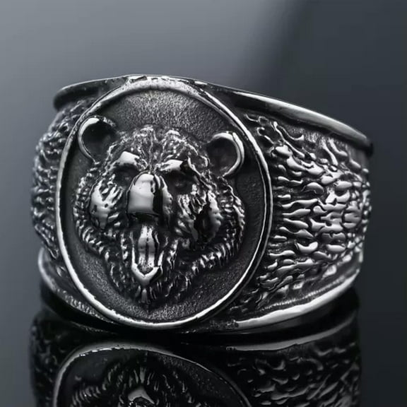 K-KED Vintage Roaring Bear Head Signet Ring Stainless Steel Men's Viking Amulet Ring-12