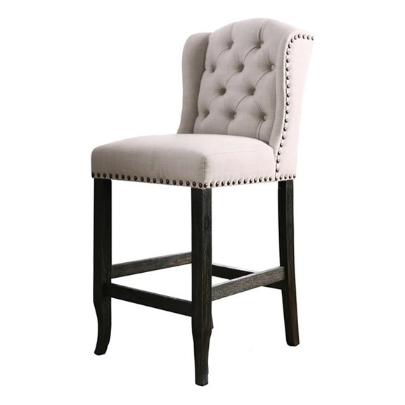 Bowery Hill Transitional Fabric/Wood Bar Chair in Beige (Set of 2)