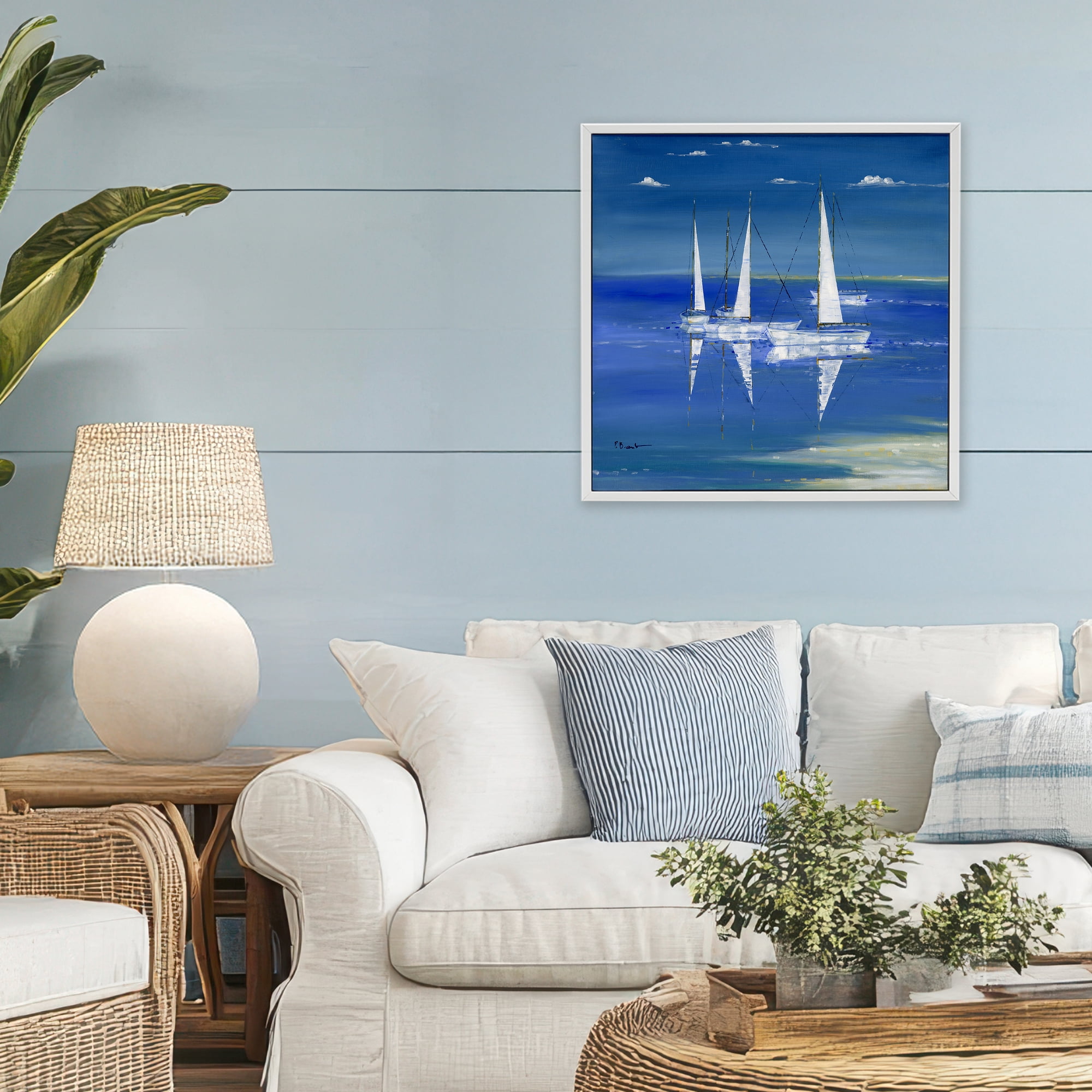 Stupell Industries Serenity Sailboats Reflected on Water White Framed Giclee Art, design by Paul Brent