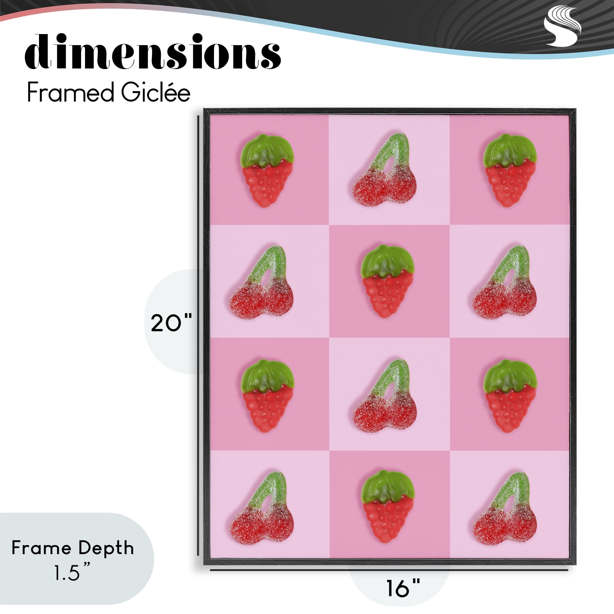 Stupell Industries Gummy Strawberry and Cherry Checkerboard Black Framed Giclee Art, design by LISH Creative