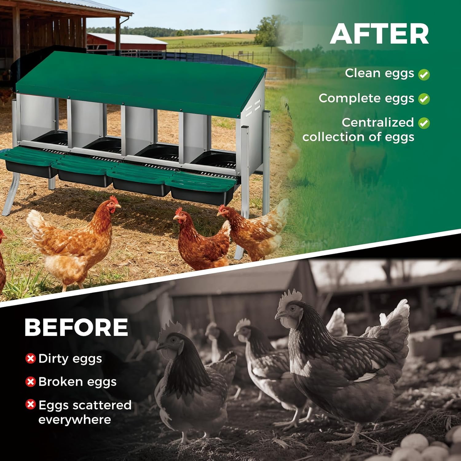 Sunvasagoo Zinc Alloy Chicken Nesting Box, 3/4 Hole Roll Away Egg Laying Box w/ Removable Tray, Wall Mount or Freestanding