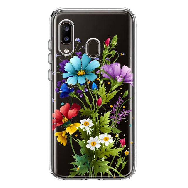 MUNDAZE Samsung Galaxy A20 Purple Yellow Red Spring Flowers Floral Shockproof Clear Hybrid Protective Phone Case Cover