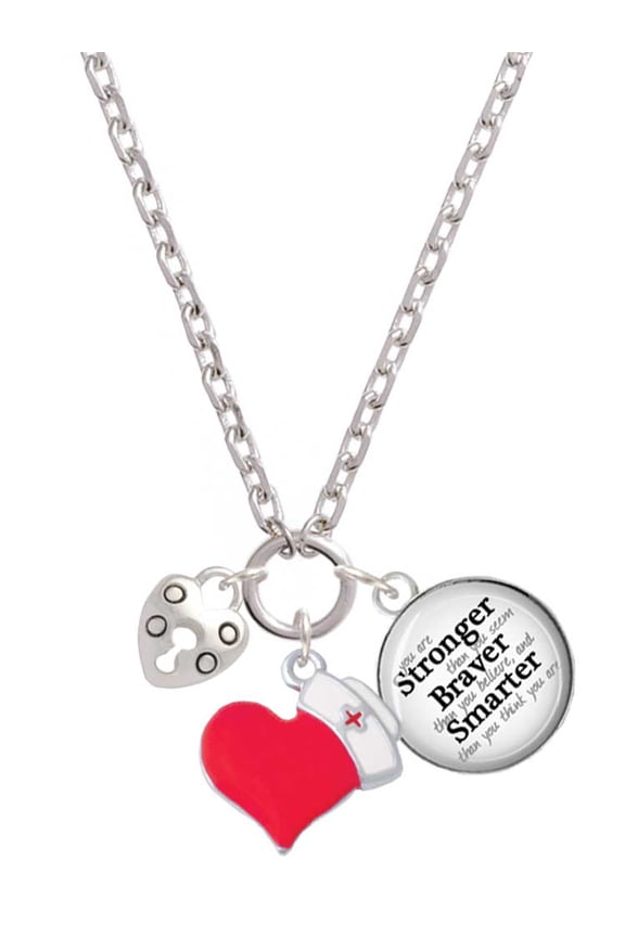 Silvertone Small Heart Lock with Keyhole - Red Heart Nurse Strong Zoe Necklace