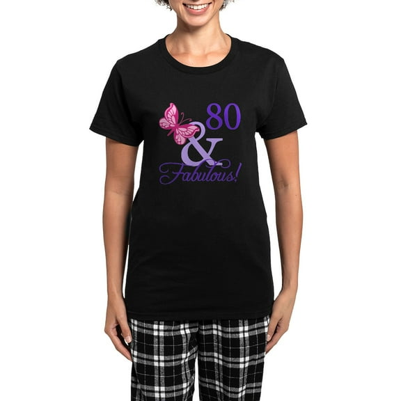 CafePress - 80 And Fabulous Women's Dark Pajamas - Women's Short Sleeve Print T-Shirt and Pants Dark Cotton Pajama Set